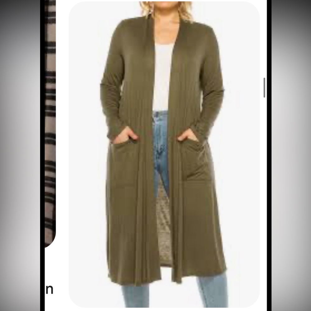 Zenana Outfitters Olive green Long Open-Front Cardigan